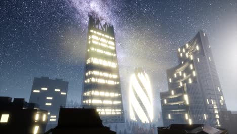 city-skyscrapes-at-night-with-Milky-Way-stars